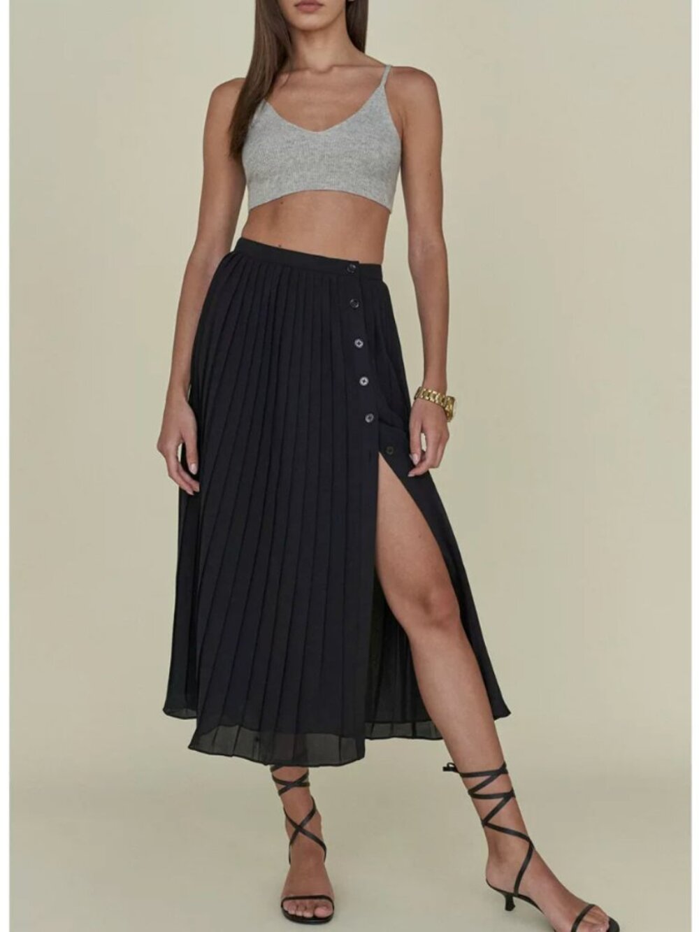✨ SALE✨ FUC Reformation Verona Midi Skirt Black Noir French Pleated Silt Small